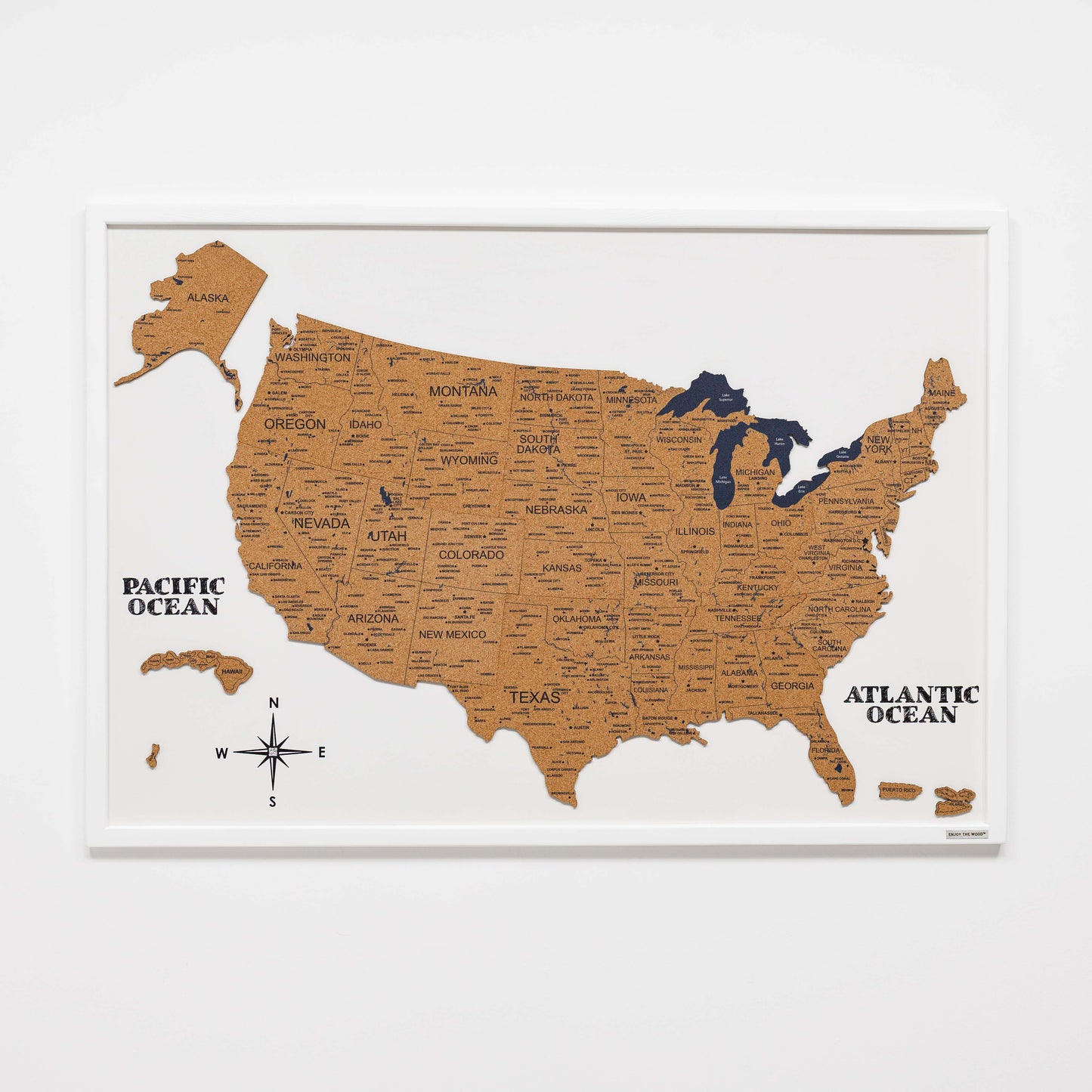 Wooden USA Map Wall Art - Natural Finish