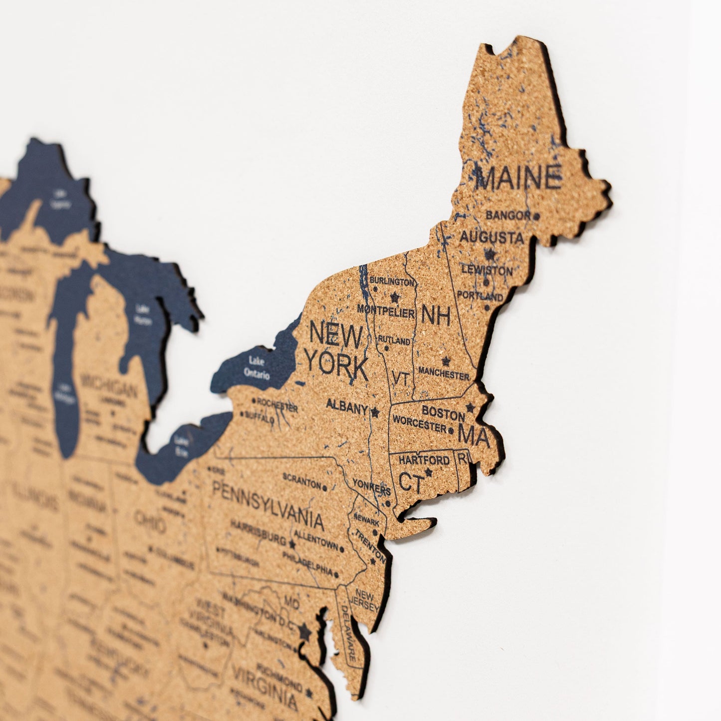 Wooden USA Map Wall Art - Natural Finish