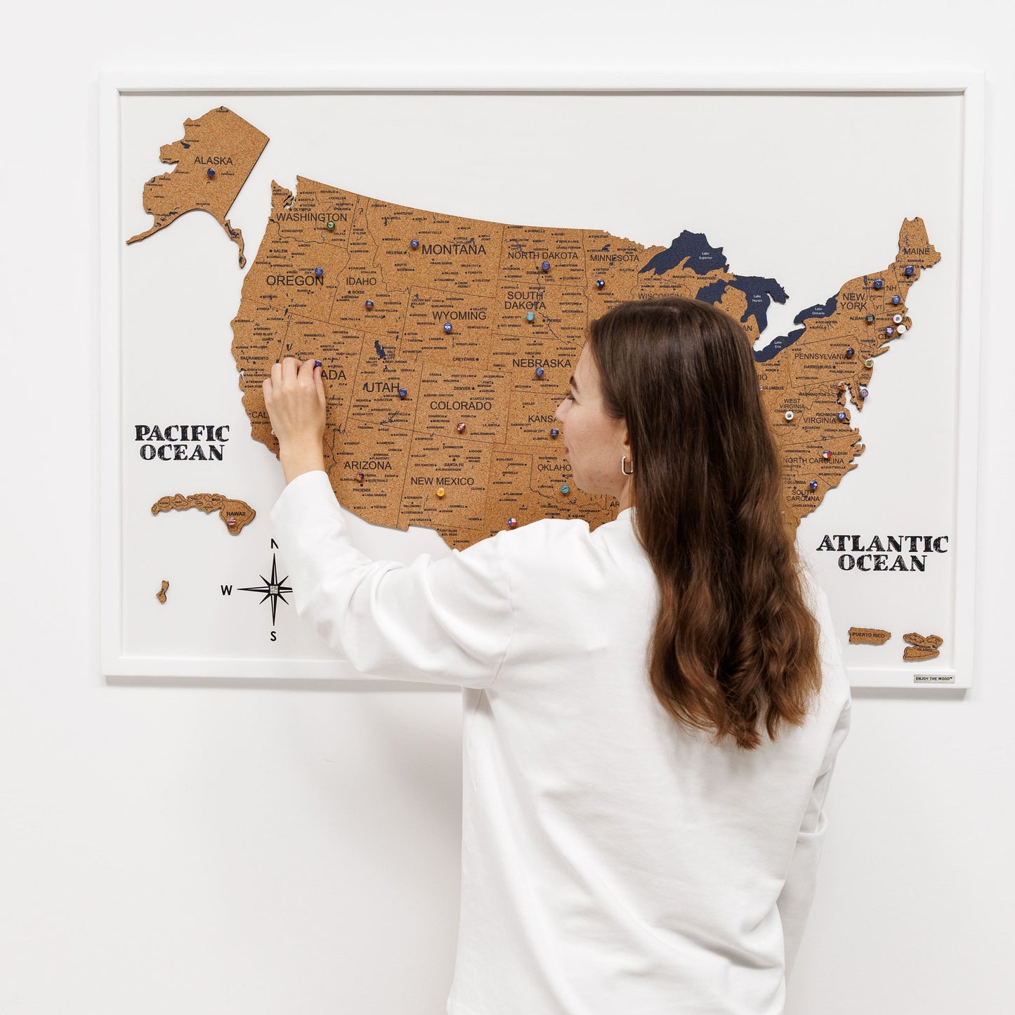 Wooden USA Map Wall Art - Natural Finish