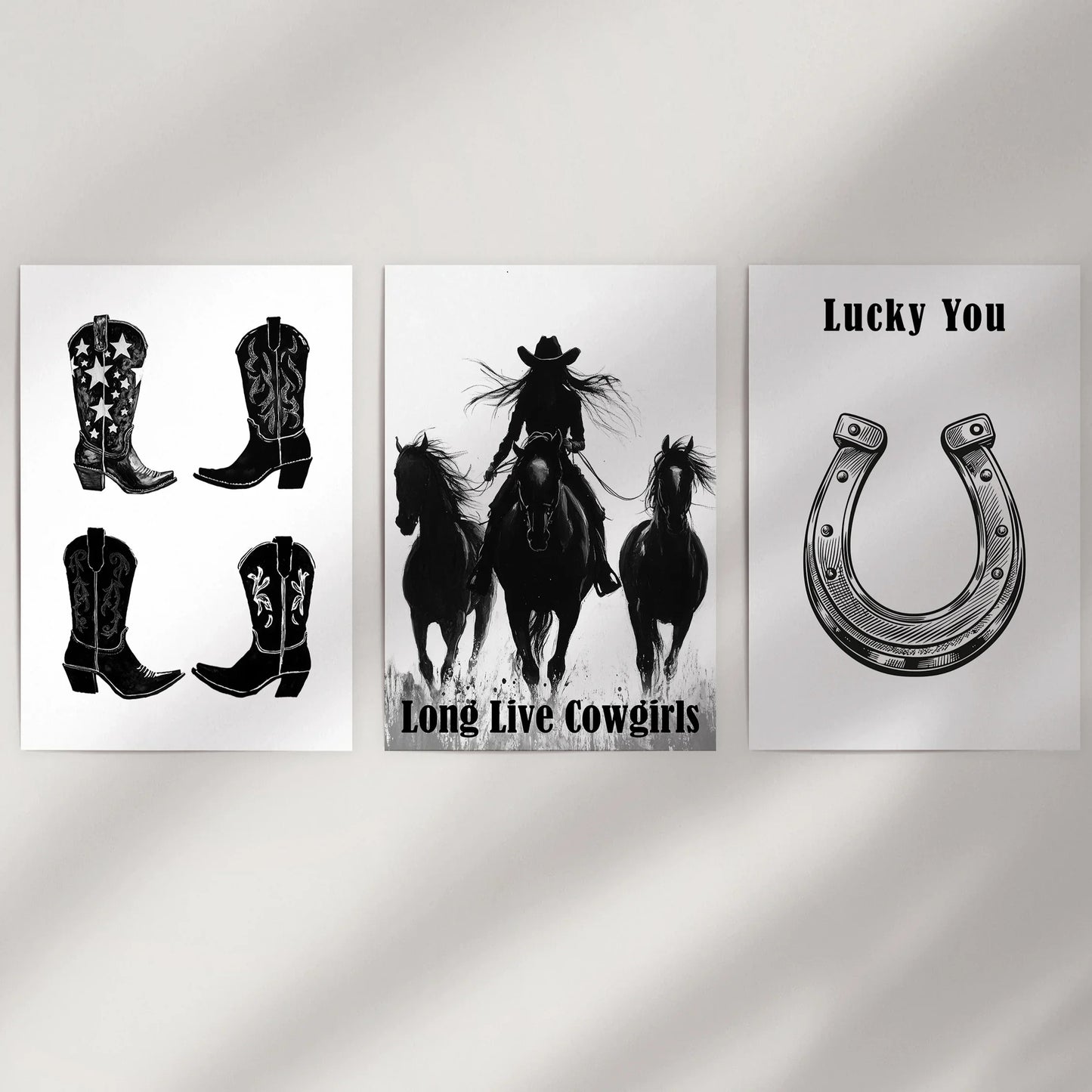 Western Cowgirl Wall Art Set of 3 Rustic Ranch Prints