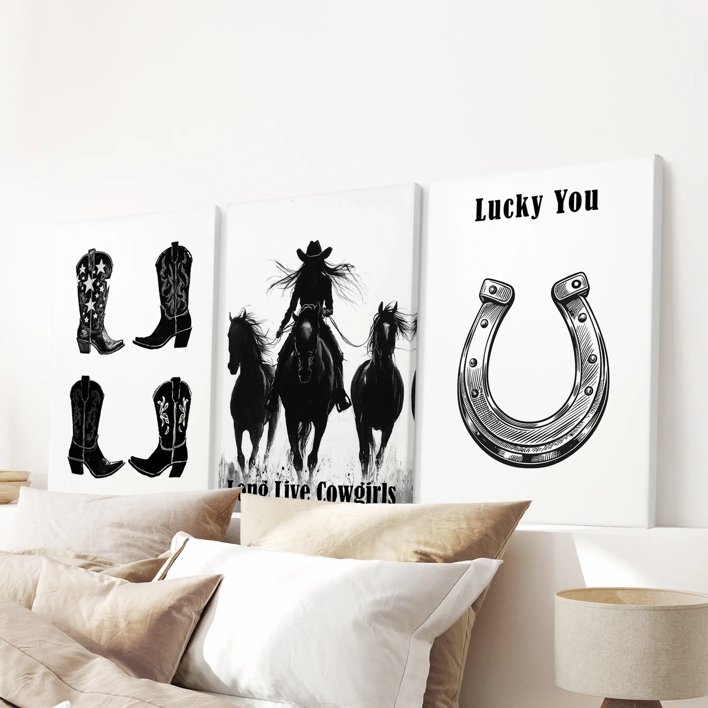 Western Cowgirl Wall Art Set of 3 Rustic Ranch Prints