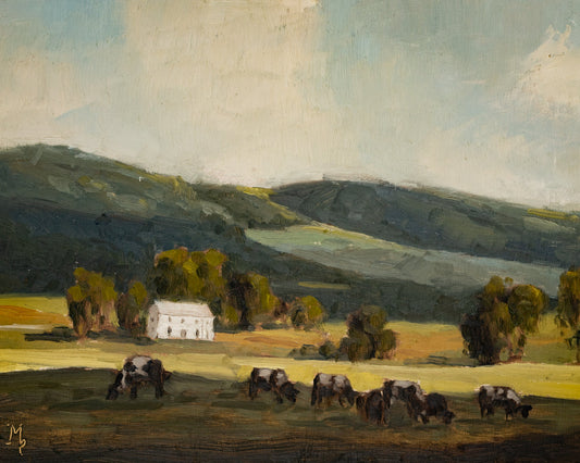 Cows in shadow pastoral oil painting giclee art print
