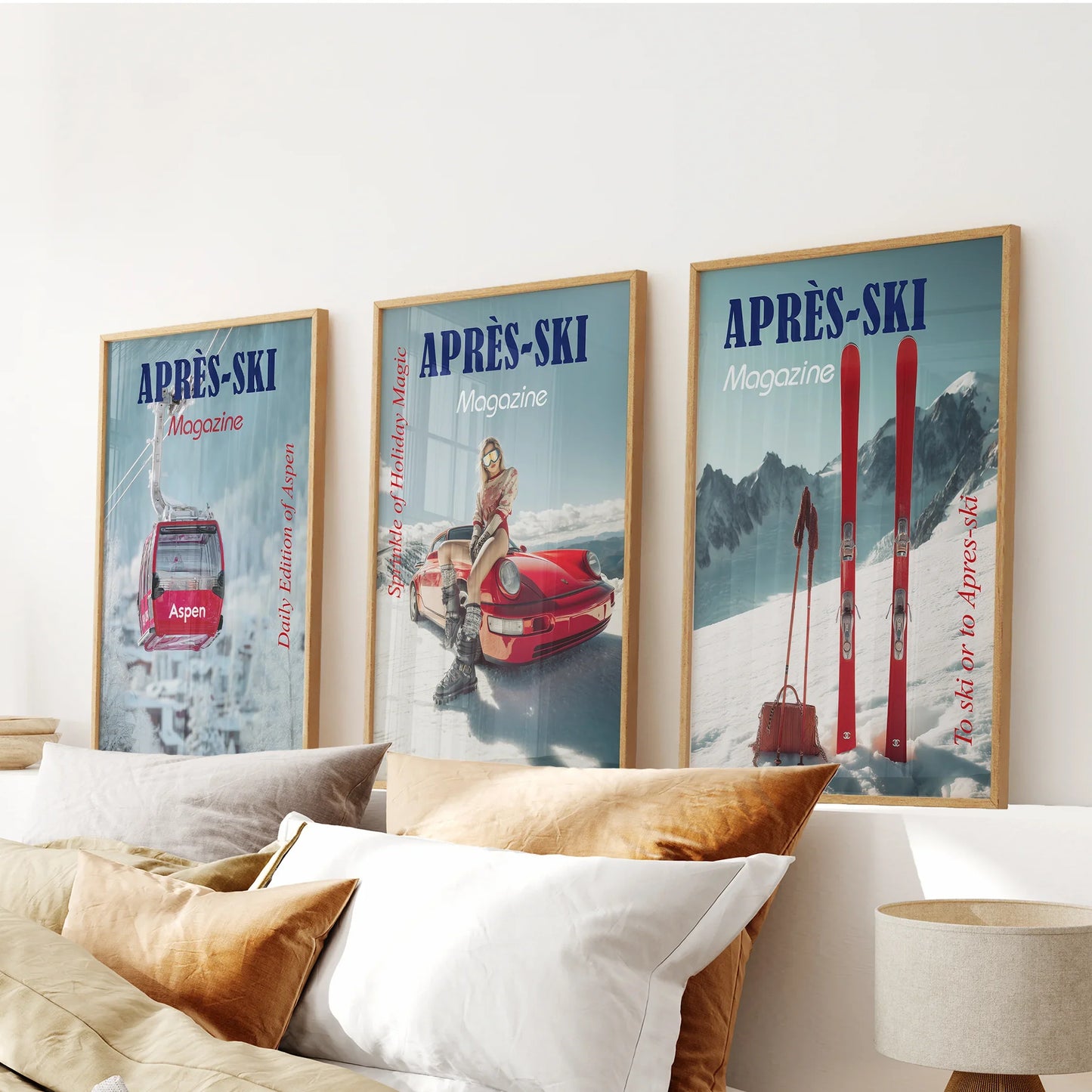 Girly apres ski chic resort wall art set of 3 prints