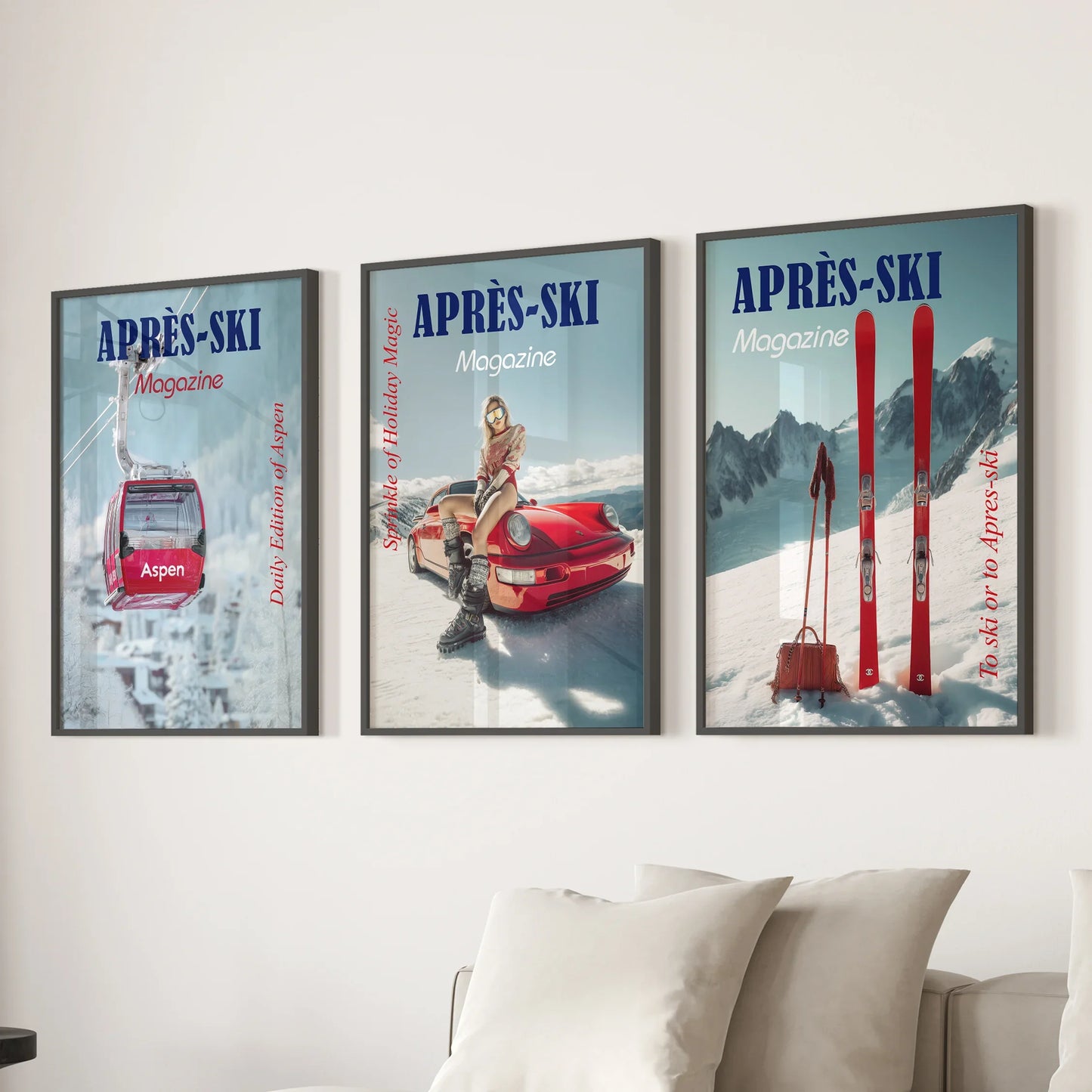 Girly Apres Ski Wall Art Set of 3 Chic Resort Prints