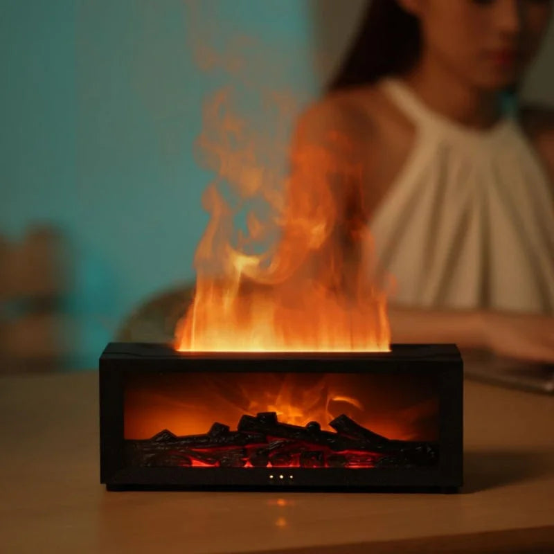 cozy flame effect diffuser emitting mist for relaxing ambience