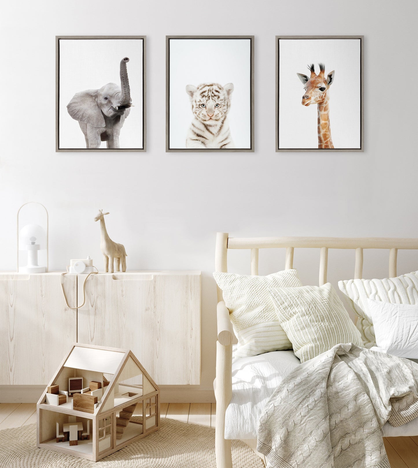 Baby White Tiger Framed Canvas Wall Art, Nursery Decor