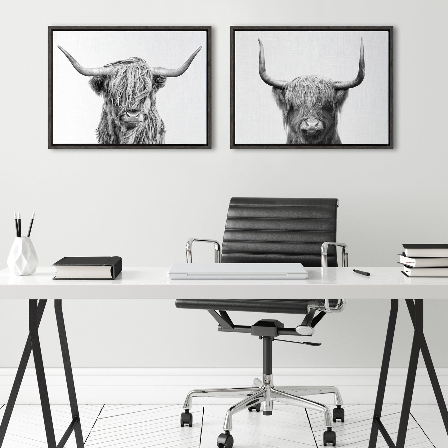 Highland Cow Duo 2 Piece Framed Canvas Art Set
