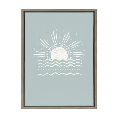 Tropical surf beach framed canvas wall art with a boho feel, ready to hang