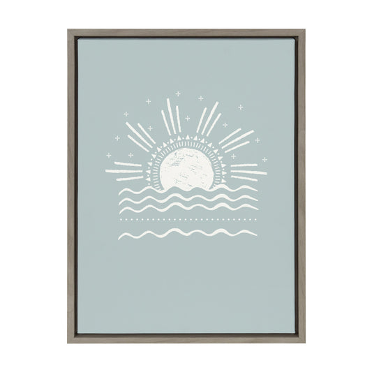 Tropical surf beach framed canvas wall art with a boho feel, ready to hang