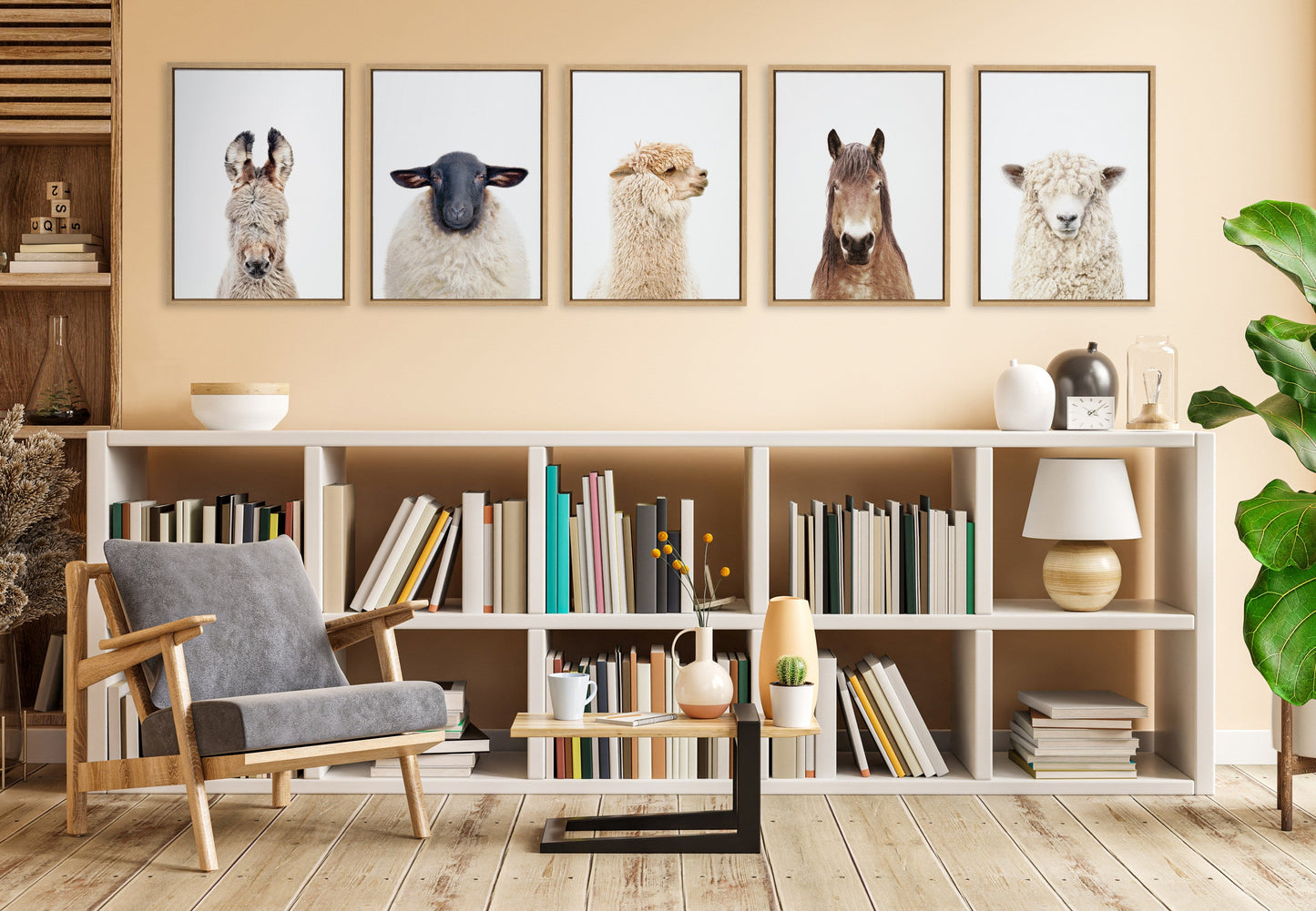 Donkey Portrait Framed Canvas Wall Art, Farmhouse Decor