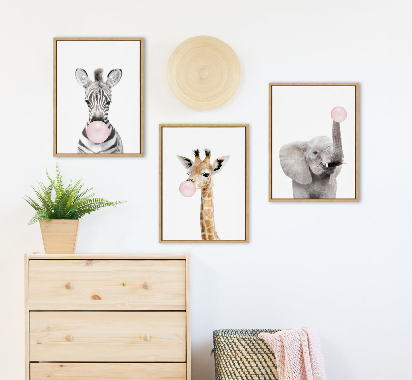 Bubble Gum Elephant Framed Canvas Wall Art