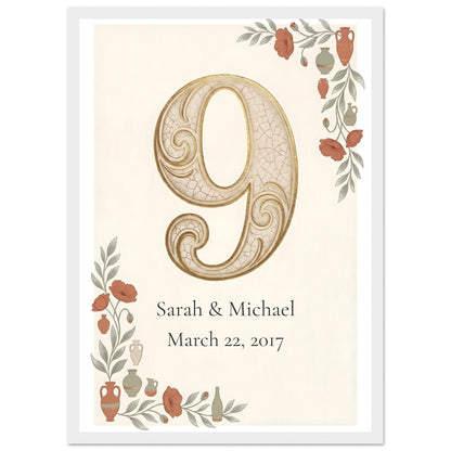 Personalized 9th Anniversary Wall Art - A3 (29.7 x 42 cm) - White frame / Ready-to-hang - Sparkycare