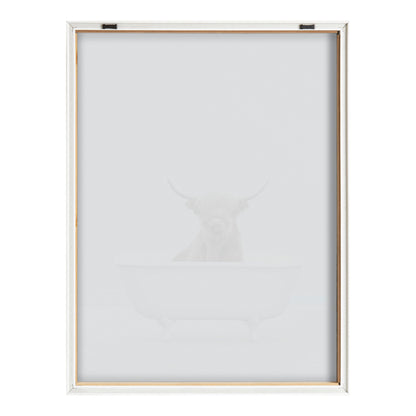 Highland Cow Solo Bathtub Framed Glass Wall Art