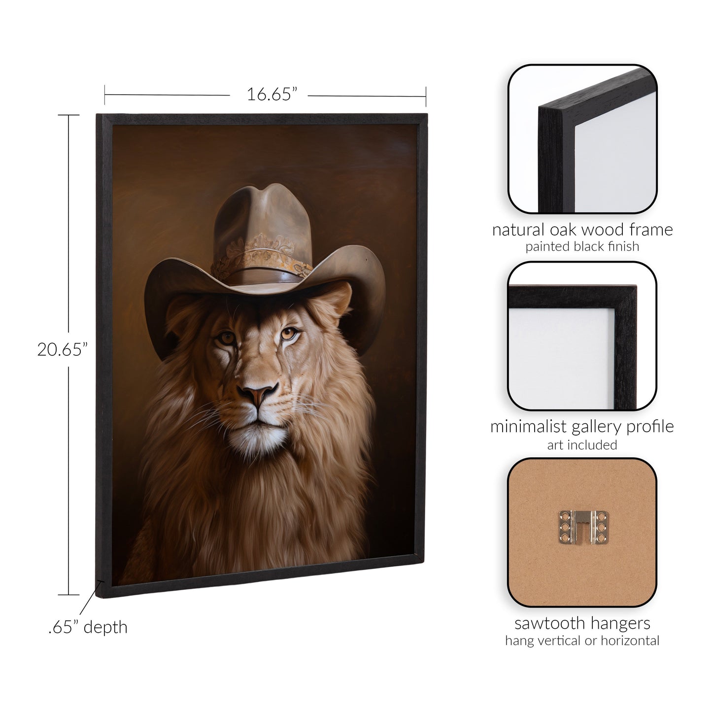 Lion Wearing a Western Cowboy Hat Framed Wall Art Print