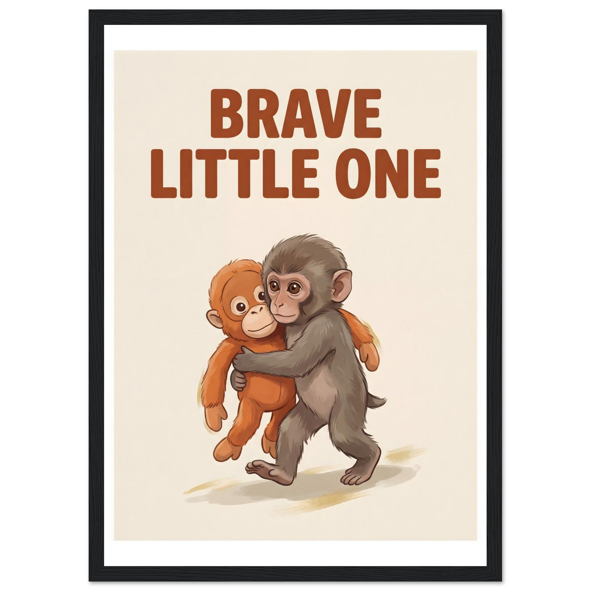 Brave Little One Monkey Poster - Bold Typography Framed Art - A3 (29.7 x 42 cm) - Black frame / Ready-to-hang - Sparkycare