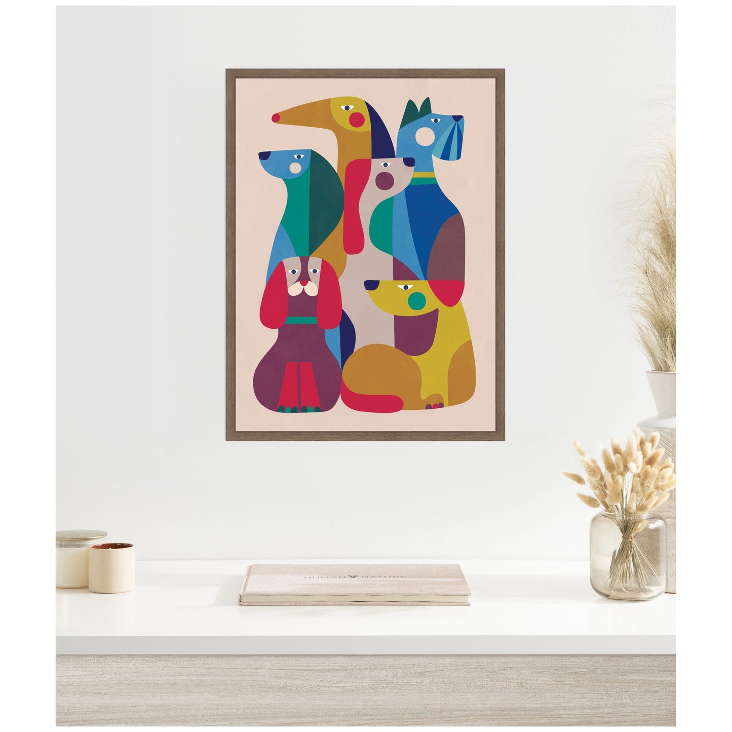 Retro Modern Abstract Dogs Framed Canvas Art