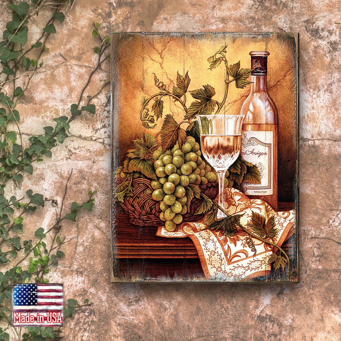 Vine and Grapes Handcrafted Wood Wall Art