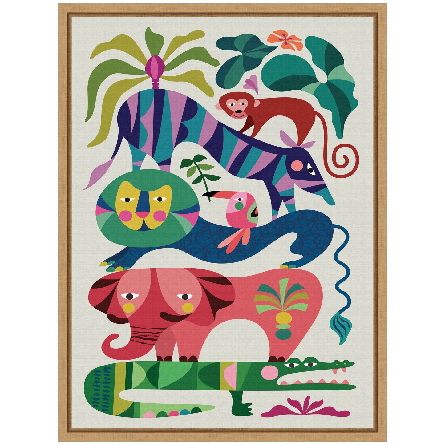 Safari Animals Framed Canvas Wall Art