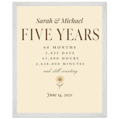 Personalized 5 Year Anniversary Print - 40x50 cm / 16x20″ / Premium Wooden Framed Poster With Museum-Quality Matte Paper - White frame - Sparkycare