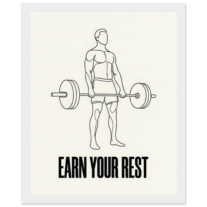 Earn Your Rest - Minimalist Deadlift Gym Poster - 20x25 cm / 8x10″ - White frame / Ready-to-hang - Sparkycare