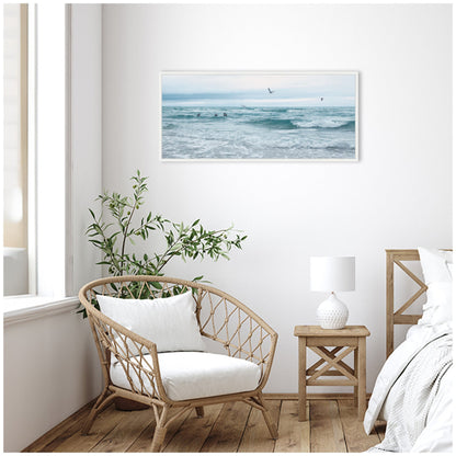Ocean Swim Panoramic Coastal Framed Canvas Wall Art