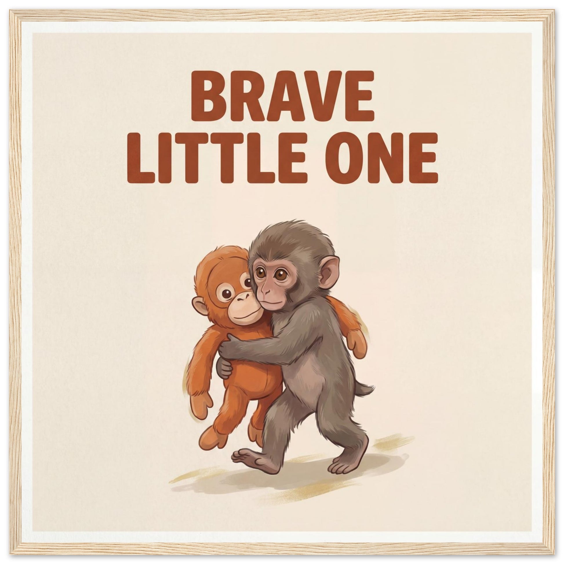 Brave Little One Monkey Poster - Bold Typography Framed Art - 50x50 cm / 20x20″ - Wood frame / Ready-to-hang - Sparkycare