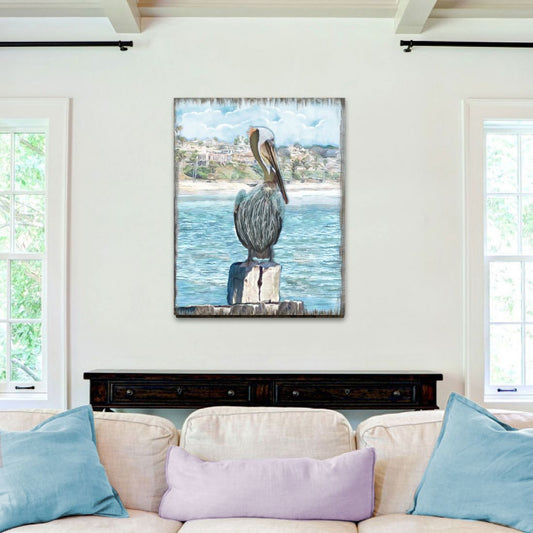 Handcrafted wood pelicans coastal shoreline wall art