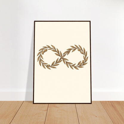 Olive branch infinity print in a dark wood frame