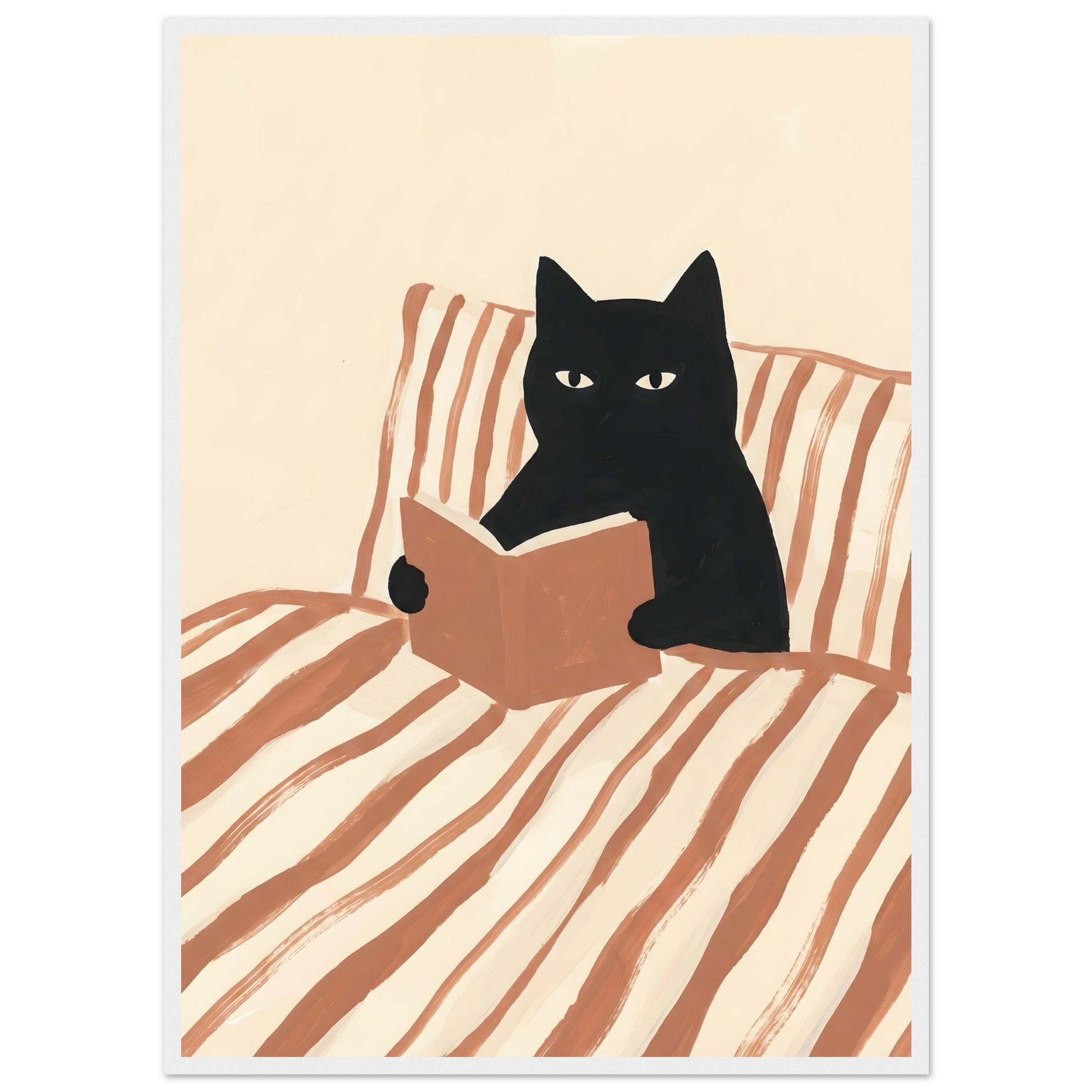 Cat Reading Poster - Framed Wall Art That Gets Cat Lovers and Book Lovers - 20x25 cm / 8x10″ - White frame / Ready-to-hang - Sparkycare