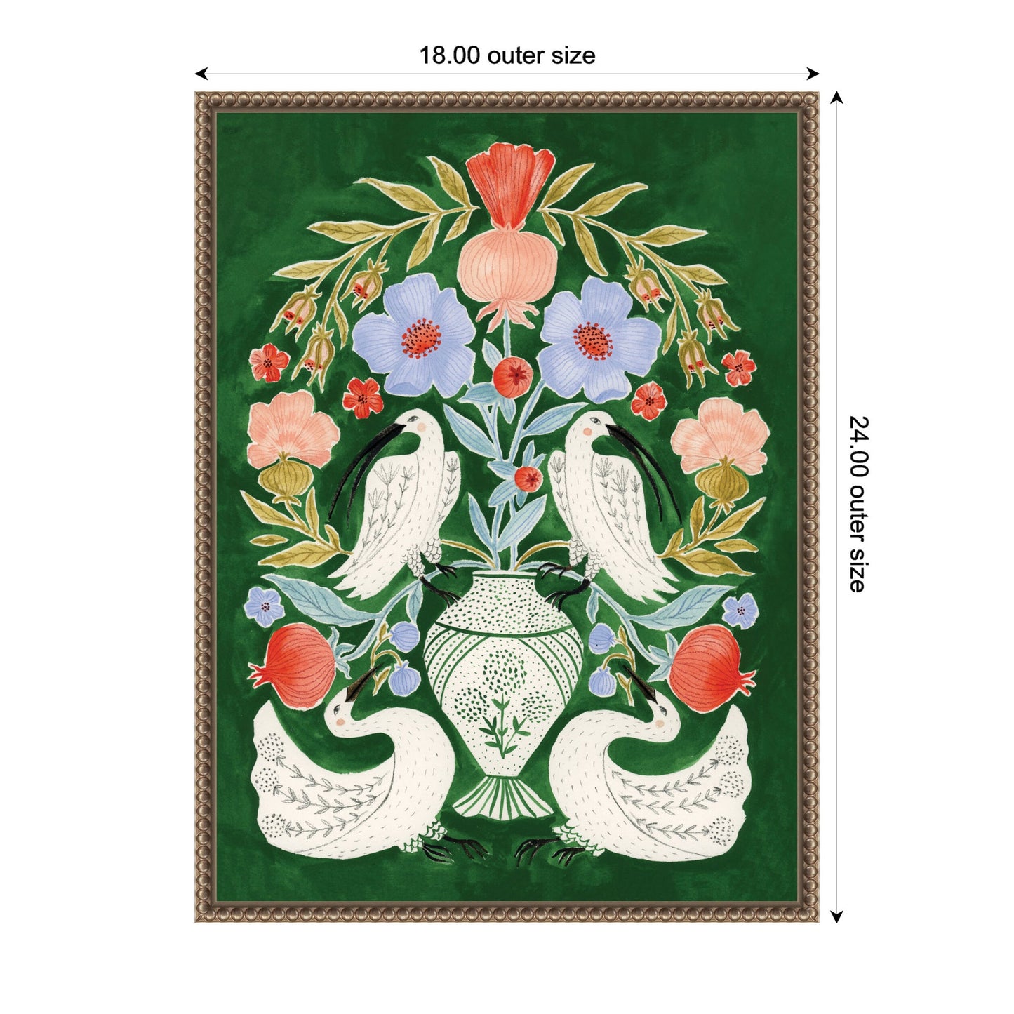 Floral Folklore Ibises and Swan by Jill Labieniec Framed Canvas Wall Art Print
