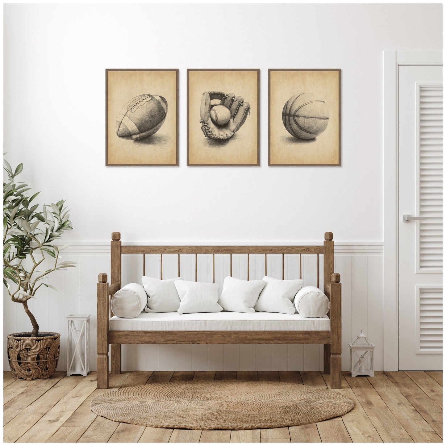 Vintage Football 3 Piece Framed Canvas Set