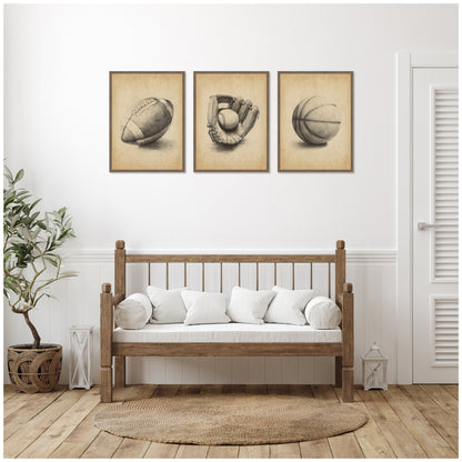 Vintage Football 3 Piece Framed Canvas Set
