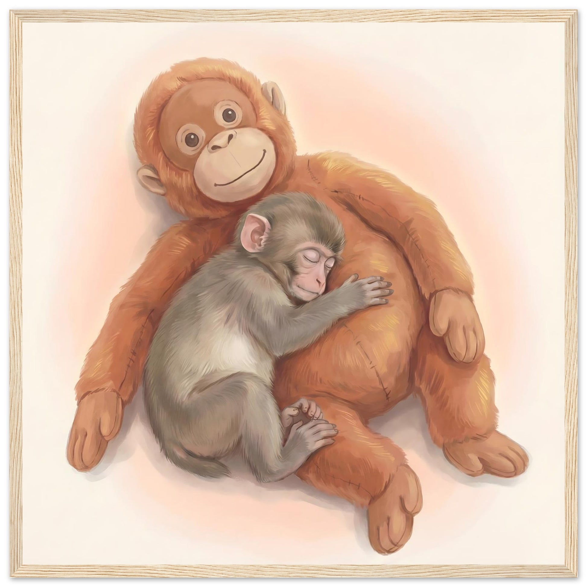 Baby Monkey Sleeping Nursery Art Print - 50x50 cm / 20x20″ - Wood frame / Ready-to-hang - Sparkycare
