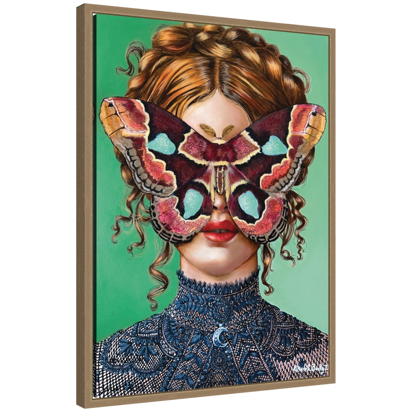 Forest Witch framed canvas wall art with whimsical figure among trees