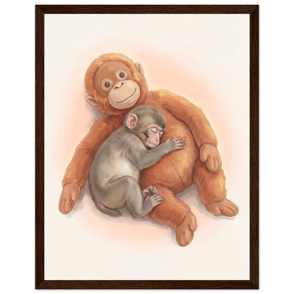 Baby Monkey Sleeping Nursery Art Print - 27x35 cm / 11x14″ - Dark wood frame / Ready-to-hang - Sparkycare