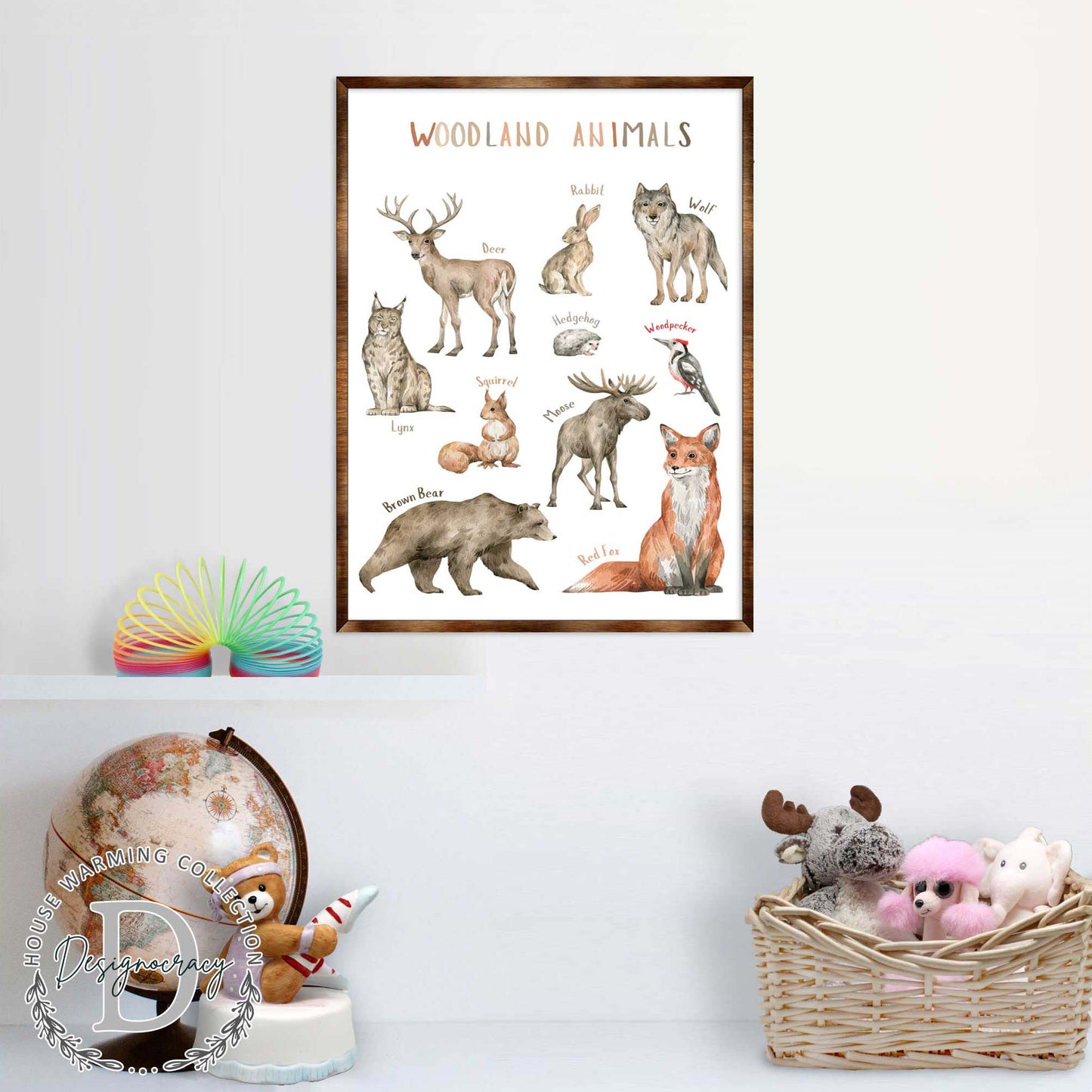 Woodland Animals Wooden Kids Room Wall Art Poster