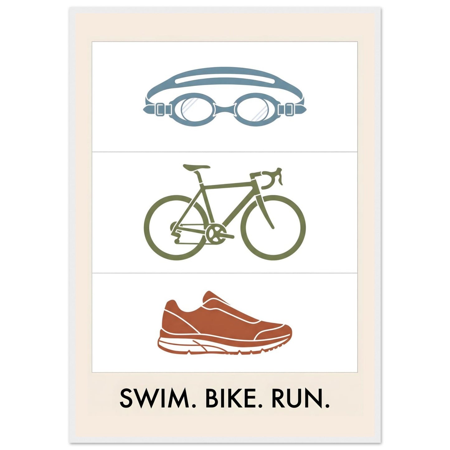 Swim Bike Run Poster: Minimalist Triathlon Icons Wall Art - A1 (59.4 x 84.1 cm) - White frame / Ready-to-hang - Sparkycare