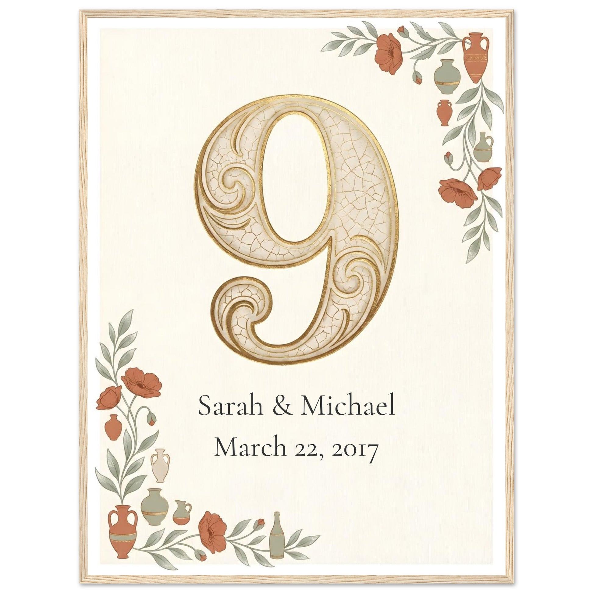 Personalized 9th Anniversary Wall Art - 60x80 cm / 24x32″ - Wood frame / Ready-to-hang - Sparkycare