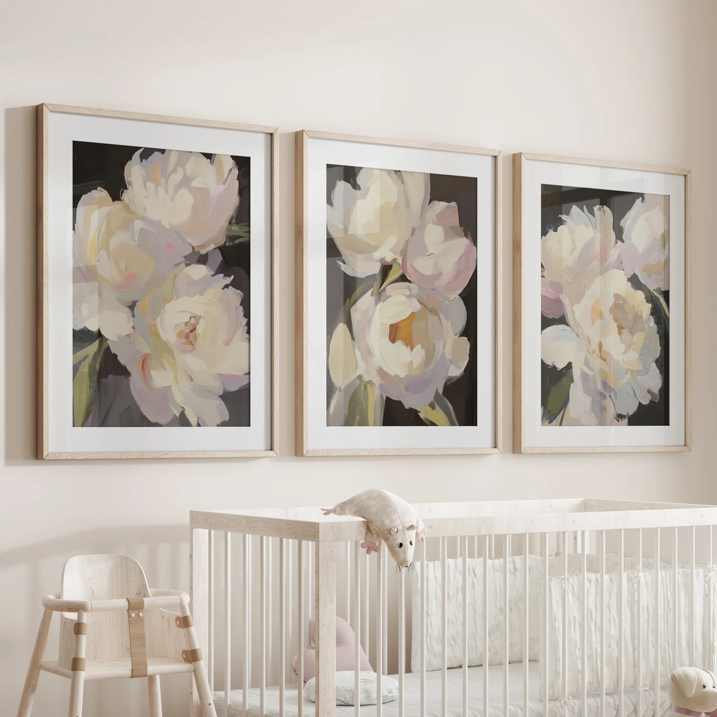 Moody Peony Wall Art Set of 3 Pink and White Floral Prints