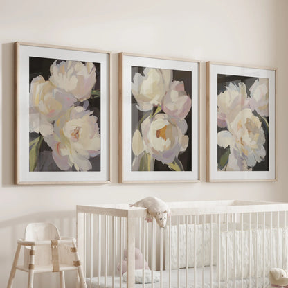 Moody Peony Wall Art Set of 3 Pink and White Floral Prints