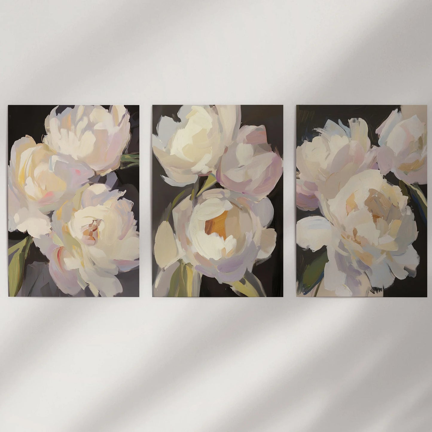 Moody Peony Wall Art Set of 3 Pink and White Floral Prints