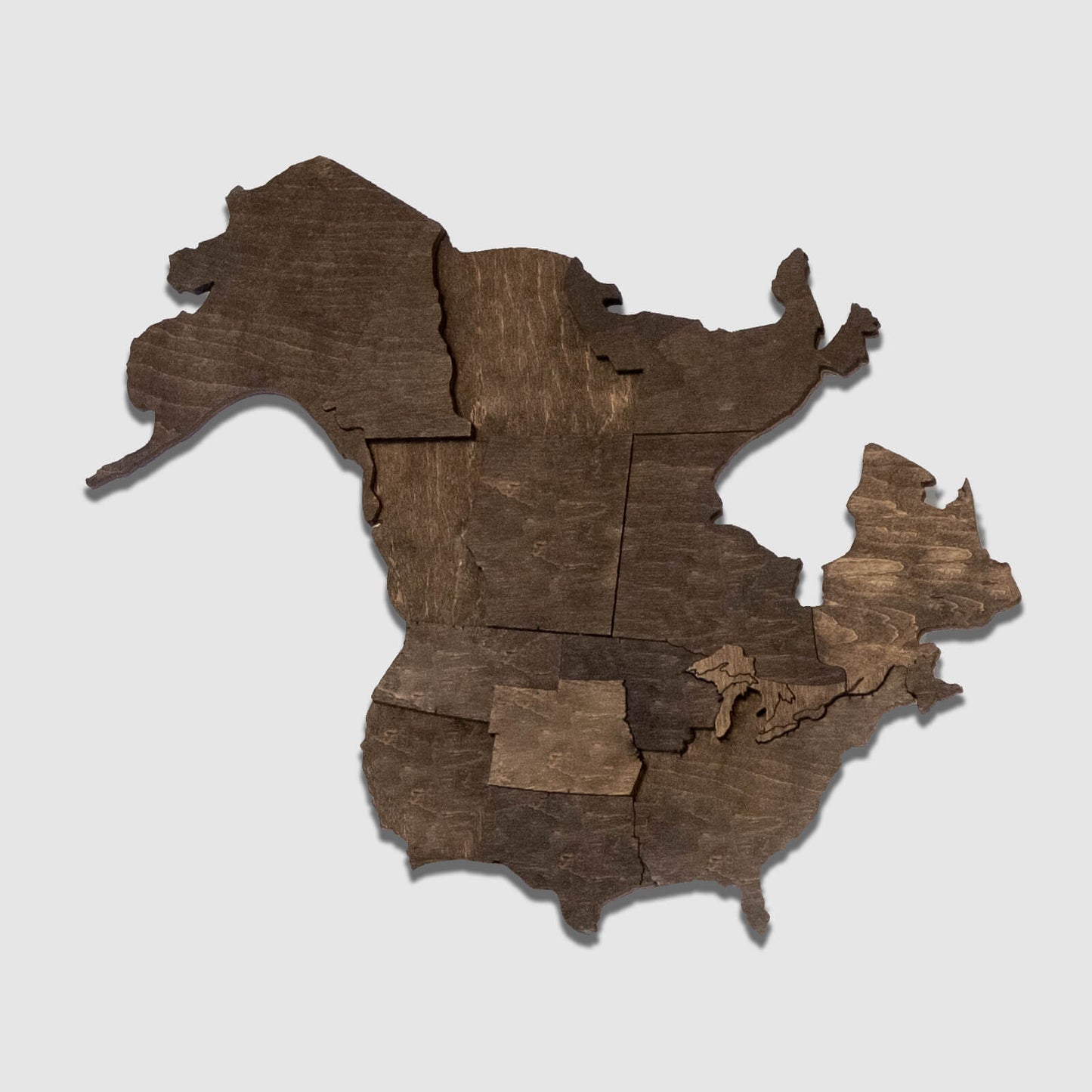 3D Wooden World Map Wall Art - Dark Walnut