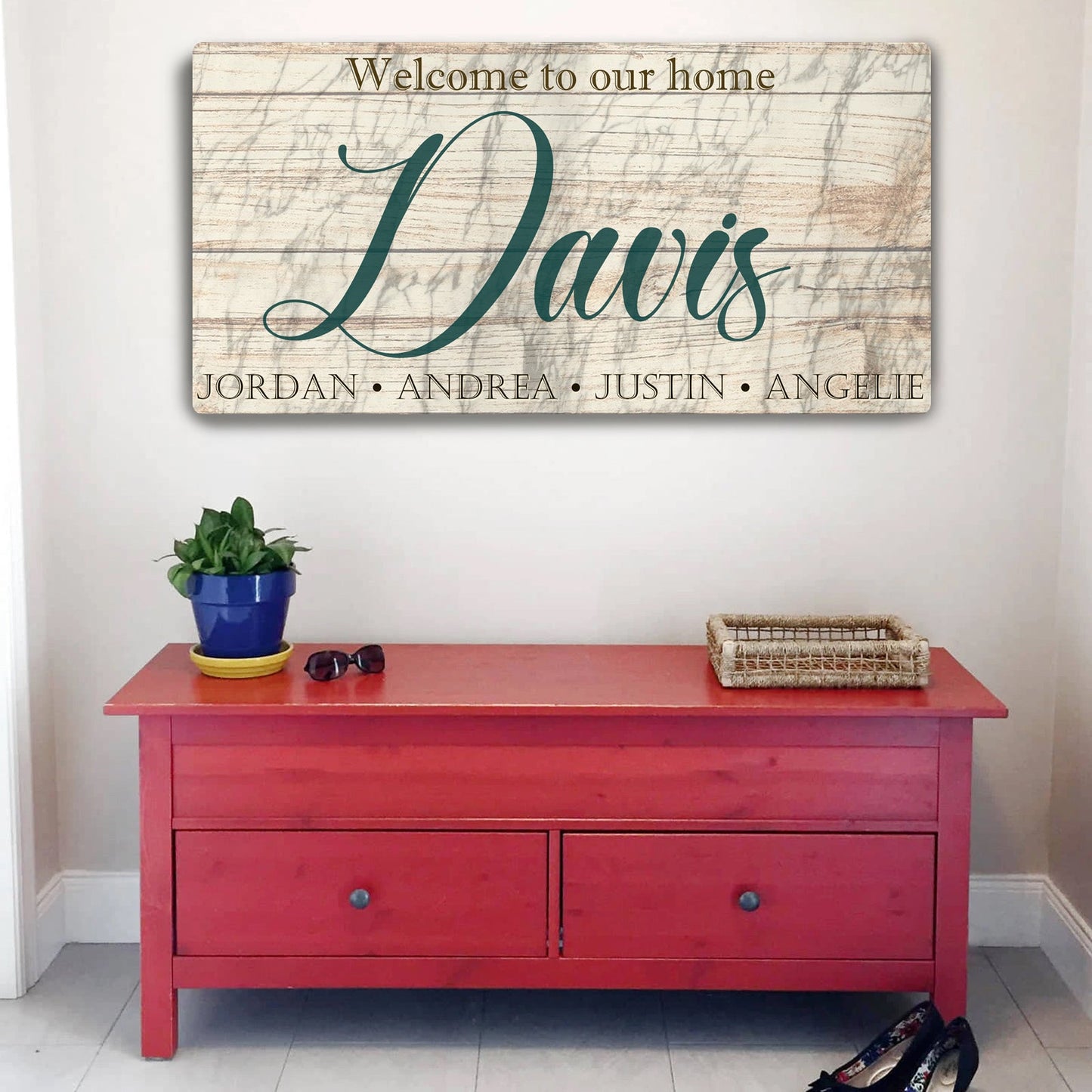 Welcome to Our Home canvas wall art in an entryway