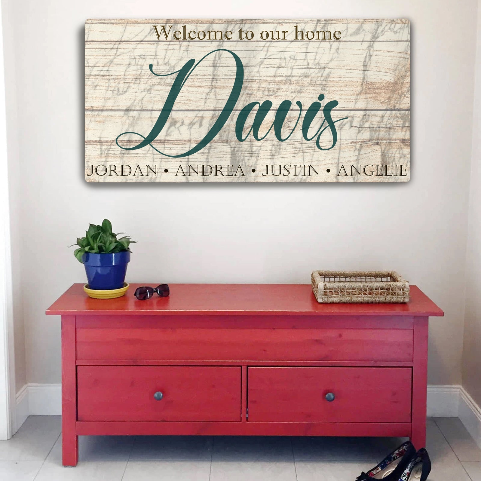 Welcome to Our Home canvas wall art in an entryway