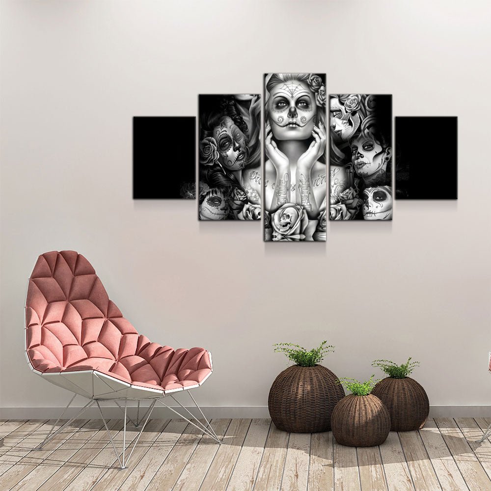 Day Of The Dead Face Ladies 5-Piece Canvas Wall Art
