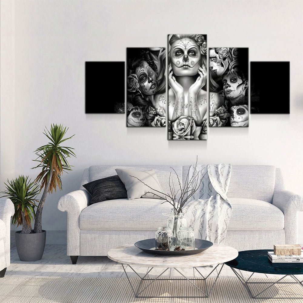 Day Of The Dead Face Ladies 5-Piece Canvas Wall Art