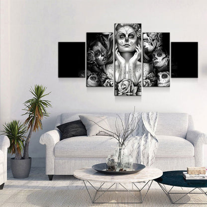 Day Of The Dead Face Ladies 5-Piece Canvas Wall Art