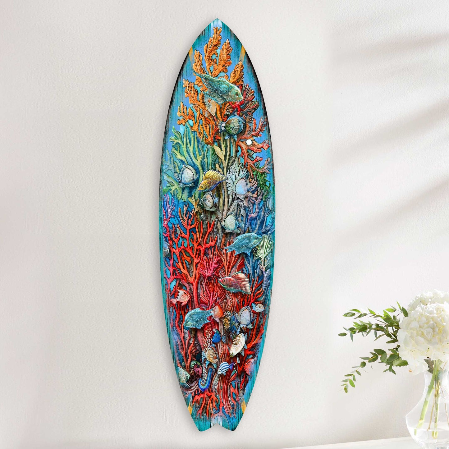 Underwater Surfboard Wood Wall Art - Coastal Ocean Decor