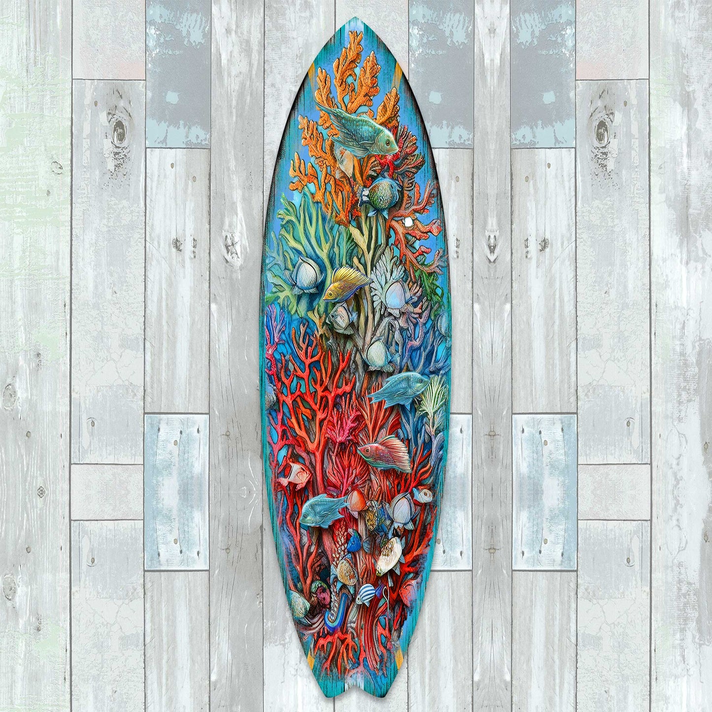 Underwater Surfboard Wood Wall Art - Coastal Ocean Decor