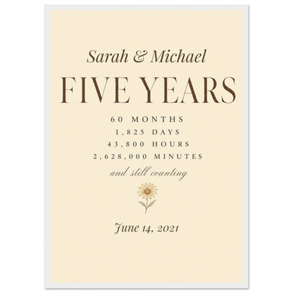 Personalized 5 Year Anniversary Print - A2 (42 x 59.4 cm) / Museum-Quality Matte Paper Wooden Framed Poster - White frame - Sparkycare